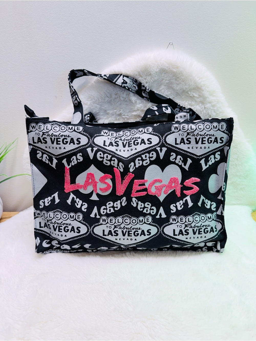 Las Vegas Black & Pink Letter Souvenir Carry All Purse Tote Bag 👛